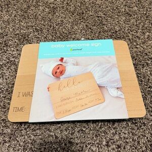 Pearhead Baby Welcome Sign with Blue and Wood Tones